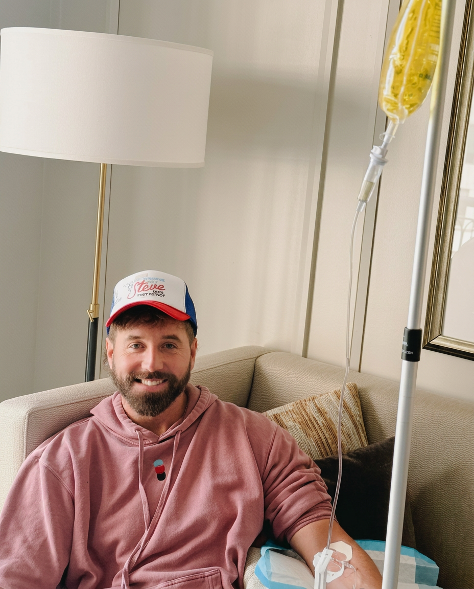 IV Bird client receiving an in-home hangover IV in Austin